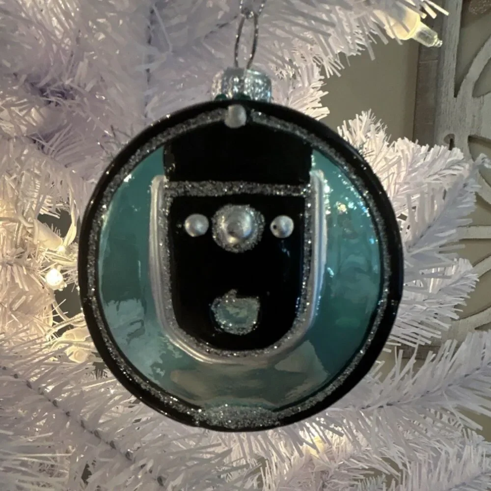 Ashland Glass Christmas Ornament Blue Black Silver Round Design